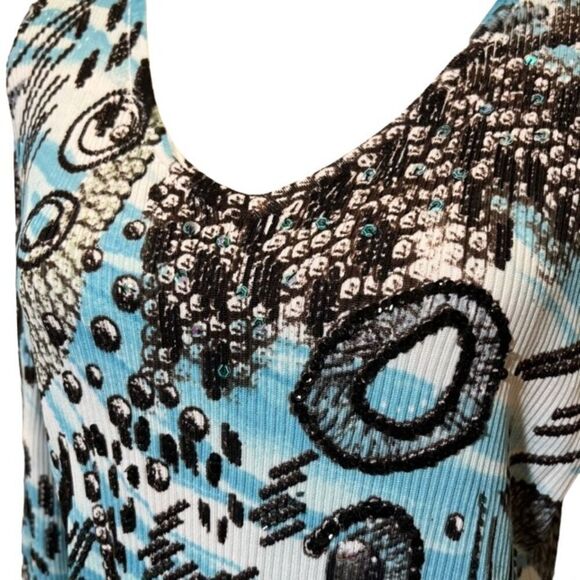 Alison Sheri Long Sleeve Abstract Print Top with Sequin Embellishment Size Large - Picture 2 of 10